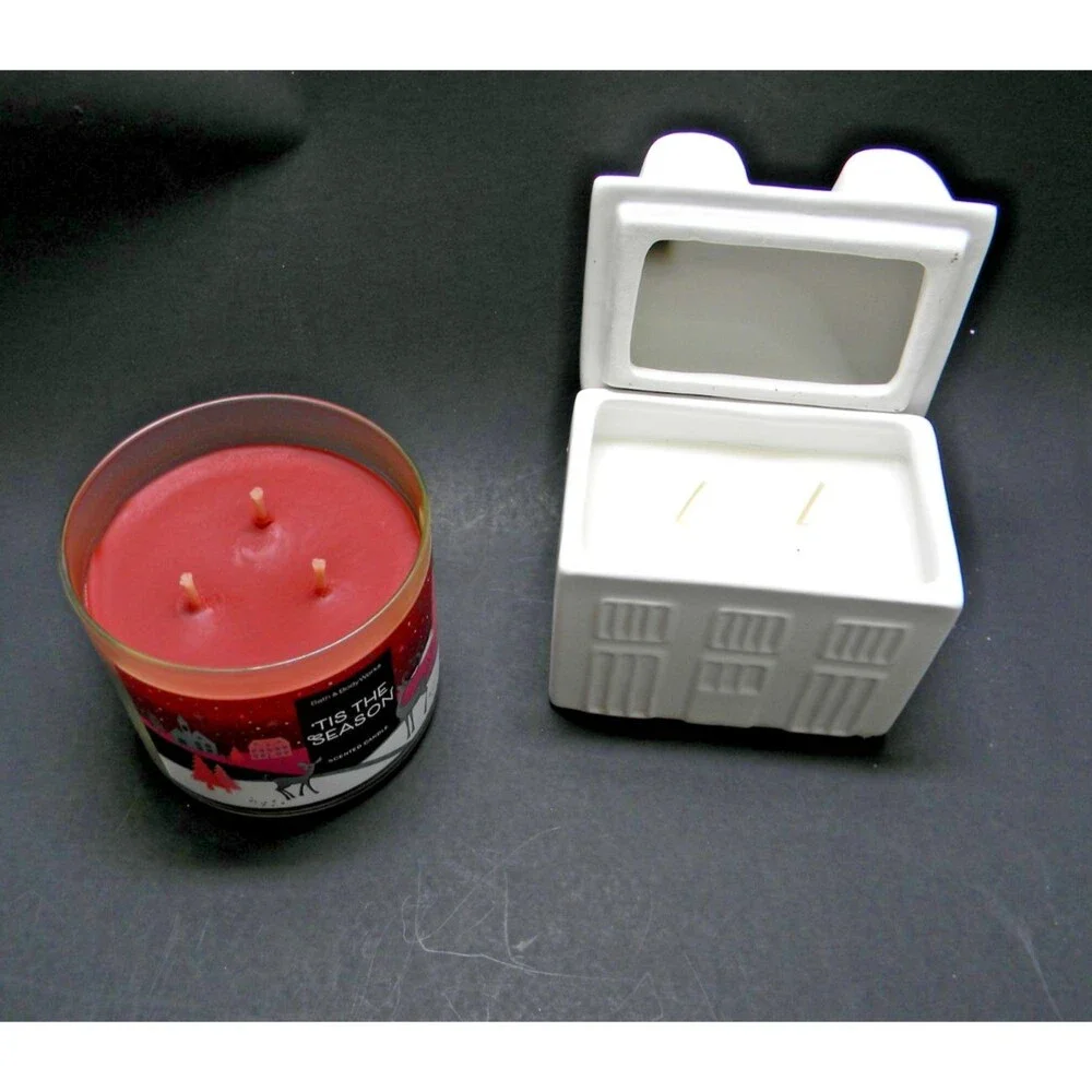 2 Candles Bath Body Works Tis the Season 3 Wick & White Ceramic House Ember Glow